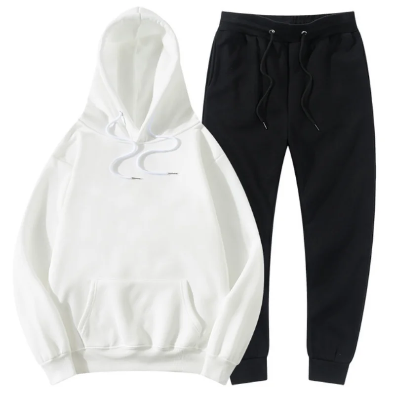 

2021 New Men's Women's Pure Color Pullover + Pants Autumn and Winter Fashion Suit Simple and comfortable suit