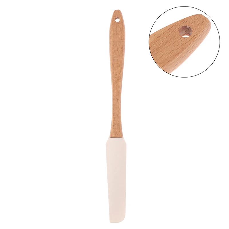 1PC Scraper Durable Wood Handle Utensil Spatula Cream Butter Removable Silicone Brand New