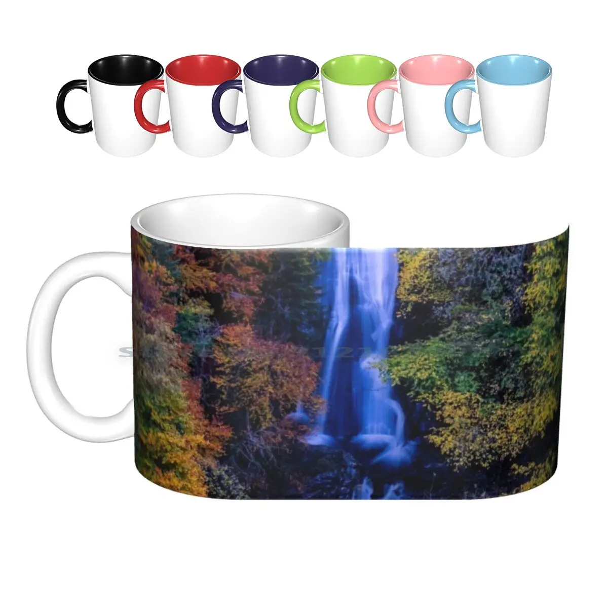 Perthshire : Acharn Falls Ceramic Mugs Coffee Cups Milk Tea Mug Acharn Falls Waterfall Perthshire River Autumn Scotland Square