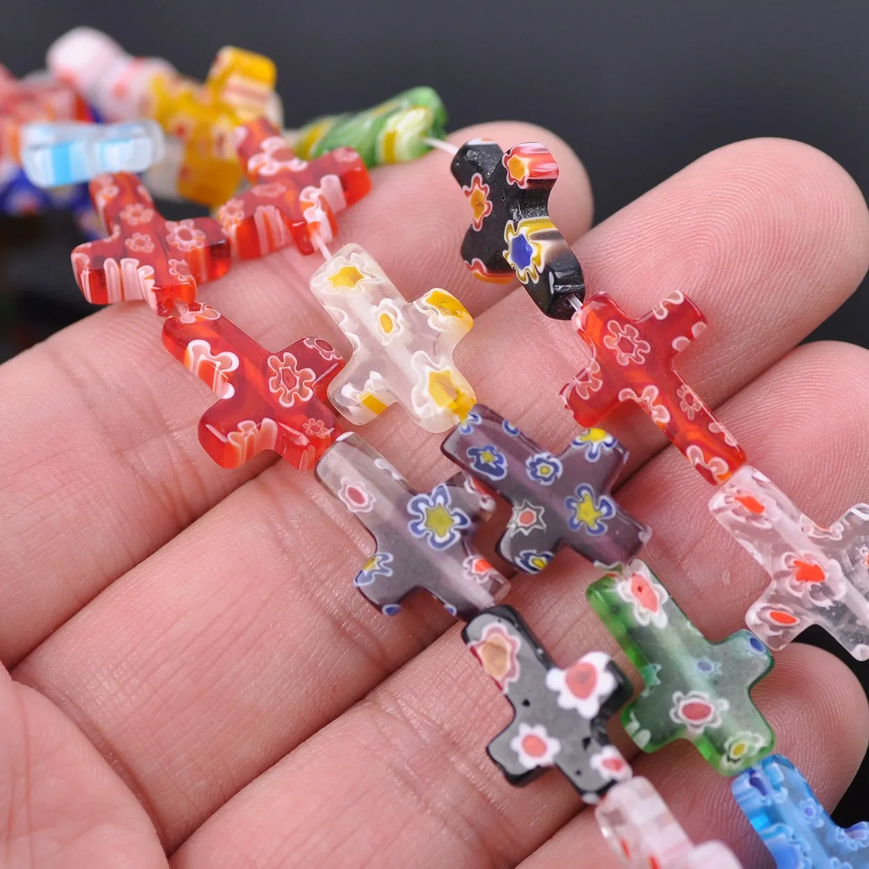 10pcs 18x13mm Cross Shape Mixed Flower Patterns Millefiori Glass Loose Crafts Beads lot for DIY Jewelry Making Findings