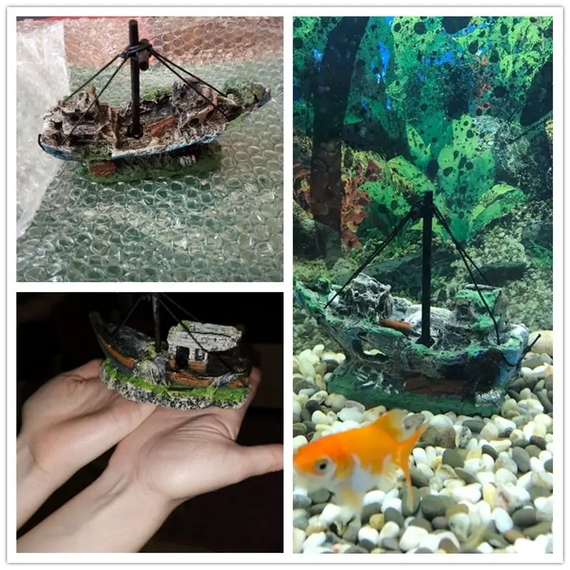 Aquarium Fish Tank Decorations Landscape Pirate Ship Wreck Ship Vintage Resin Design Boat Aquarium Accessories Home Decorations