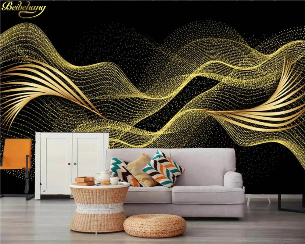 Beibehang Custom 3d Behang Moderne Creatieve Licht Luxe Gouden Bladeren Lijn Drie-Dimensionale Achtergrond Muurschildering