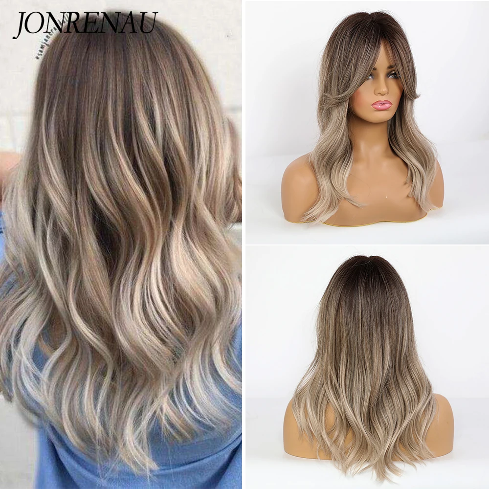 JONRENAU – Peluca femenina de cabello rubio platinado para fiestas