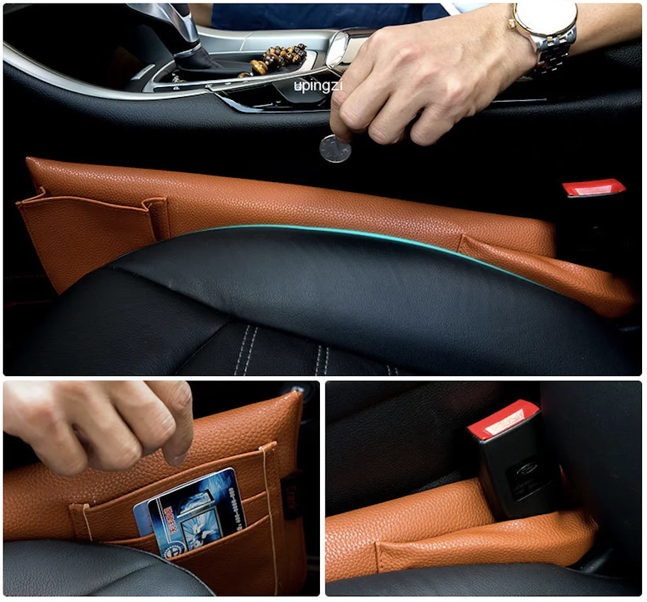 Car Seat Gap Filler Pockets PU Leather Storage Car Organizer Car Seat Slit Gap Pocket Storage  Leak Stop Pad Soft Padding