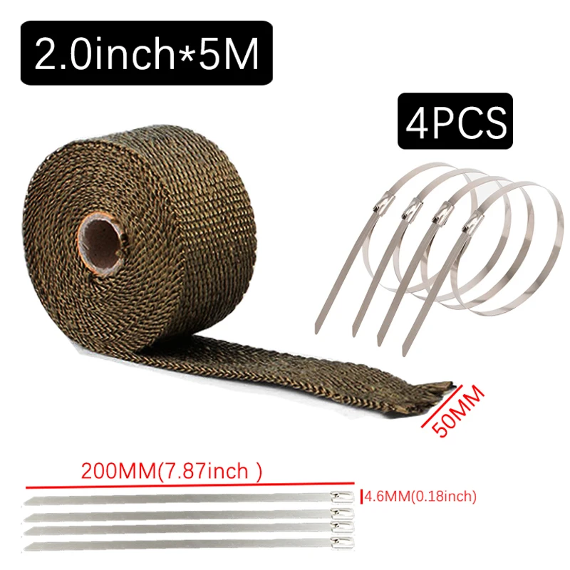 5 M Motorcycle Exhaust Thermal Tape Header Heat Wrap Resistant Downpipe For Motorcycle Car Accessories +4 Ties Kit