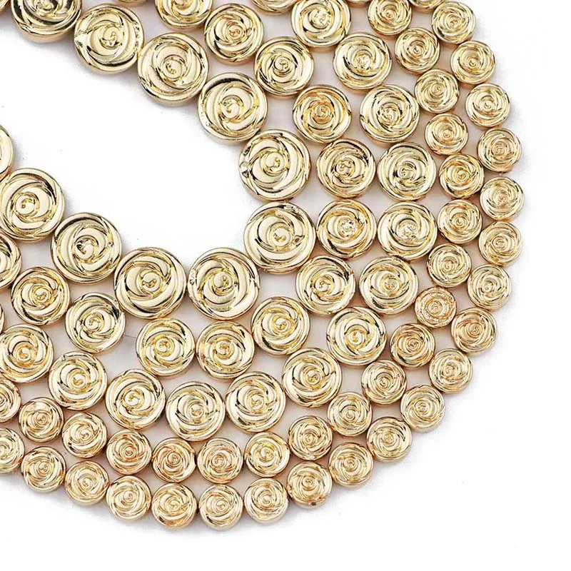 Rose Flower shaped Gold Color Hematite Beads Natural Stone COIN Spacer Loose Beads for Jewelry Making DIY Bracelet Accessories