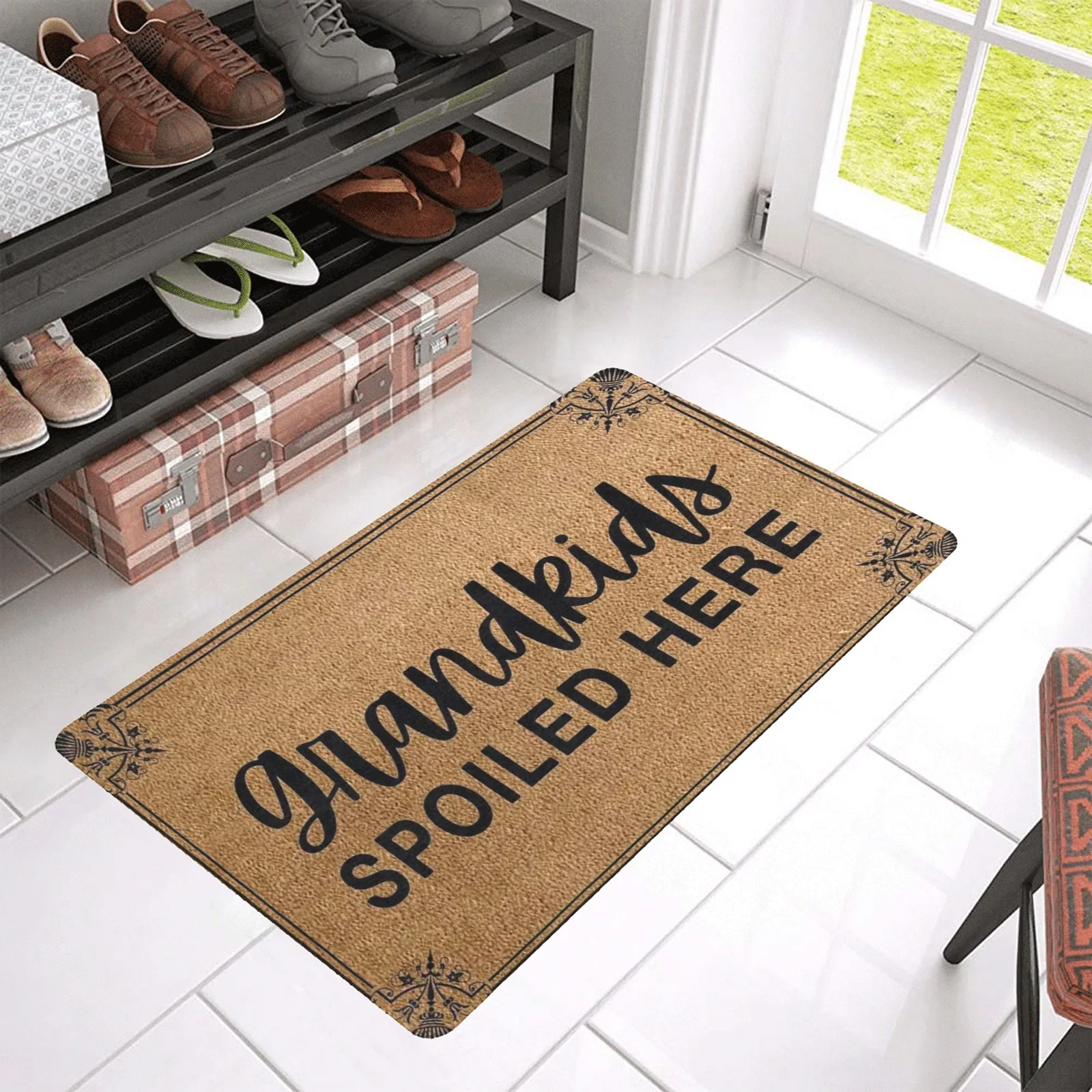 

Grandkids Spoiled Here Doormat Non Woven top Door Mat Grandchildren Outdoor