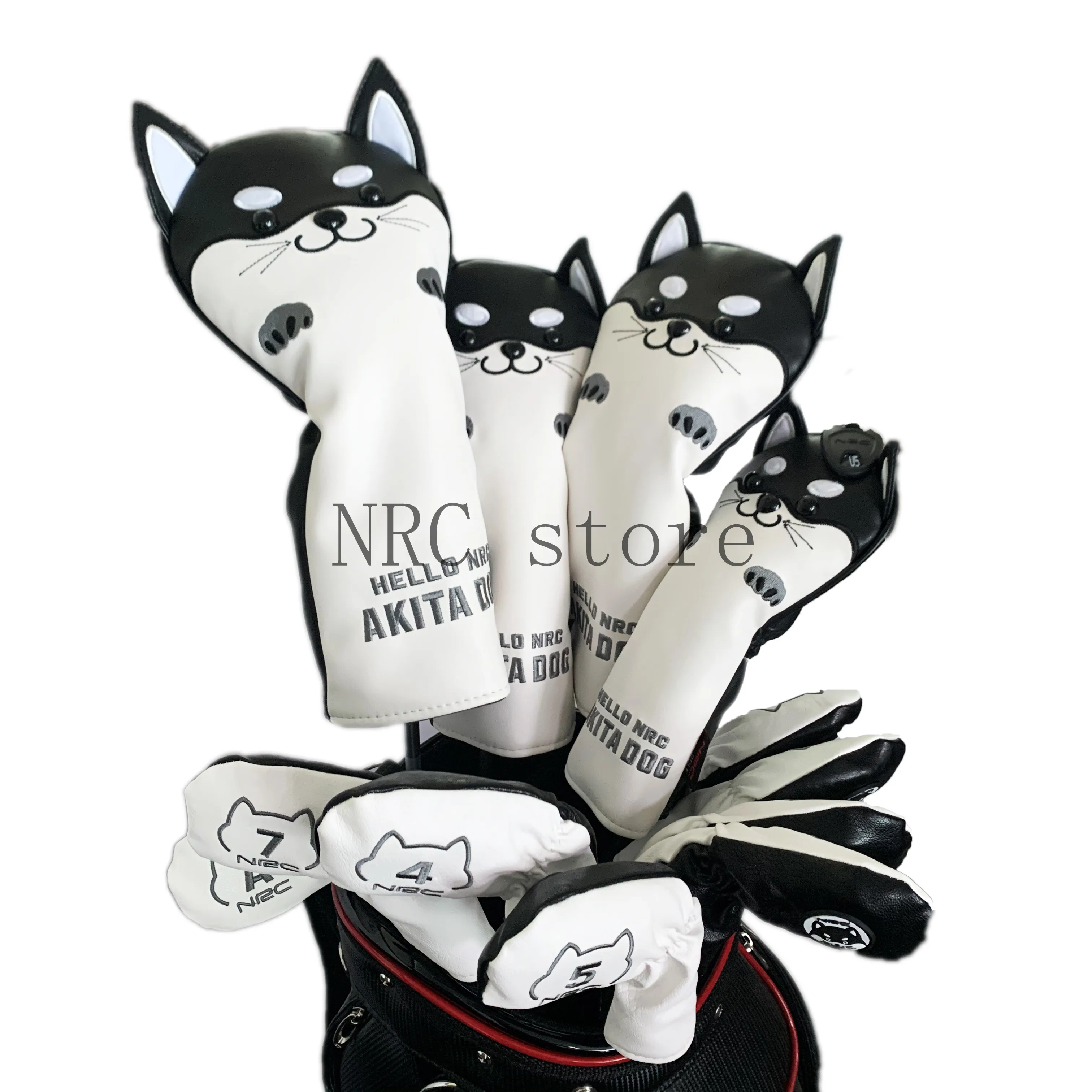 NRC Golf Club Headcovers Driver Fairway Wood Hybrid Covers Set Lovely AKITA Dog Cartoon Animal 460cc