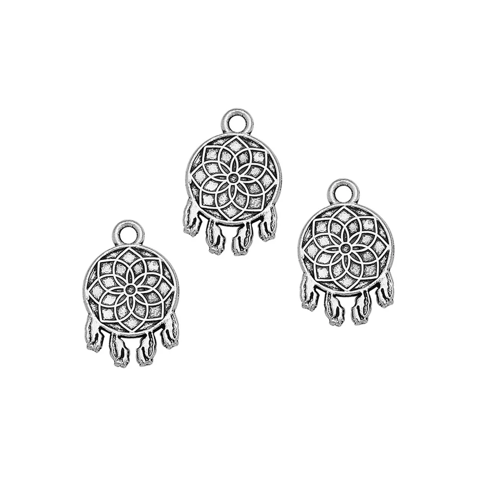 50pcs/Lots 12x18mm Antique Silver Plated Dreamcatcher Charms Pendants For DIY Earring Bracelets Necklace Jewelry Making Findings