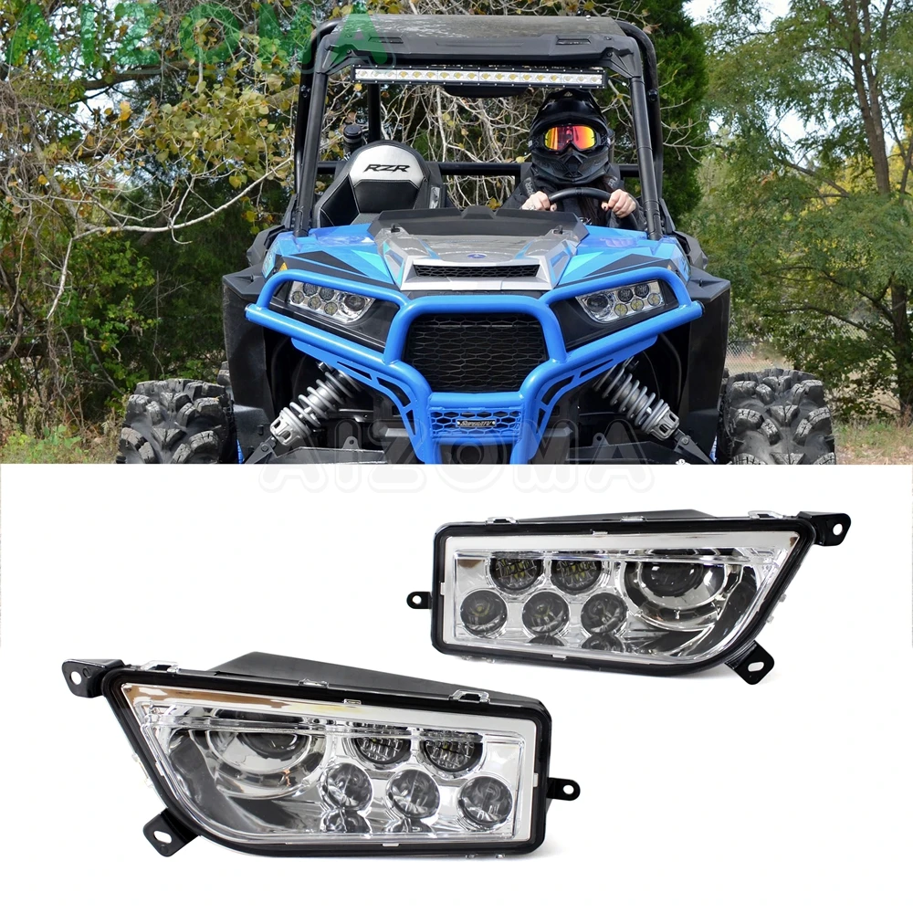 UTV Right + Left LED Front DRL Driving Headlights For Polaris RZR 900 & RZR 1000 S/XP  2015-2017 Atv Running Signal Head Lights