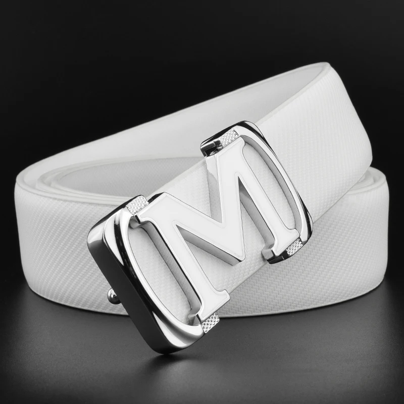 High Quality M letter ladies belts luxury brand belt transparent black belt for man Smooth buckle mens genuine leather belt