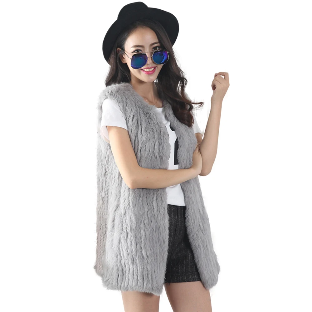 rabbit fur knit fur jacket 2020 autumn and winter vest vest mid-length cardigan rabbit fur female