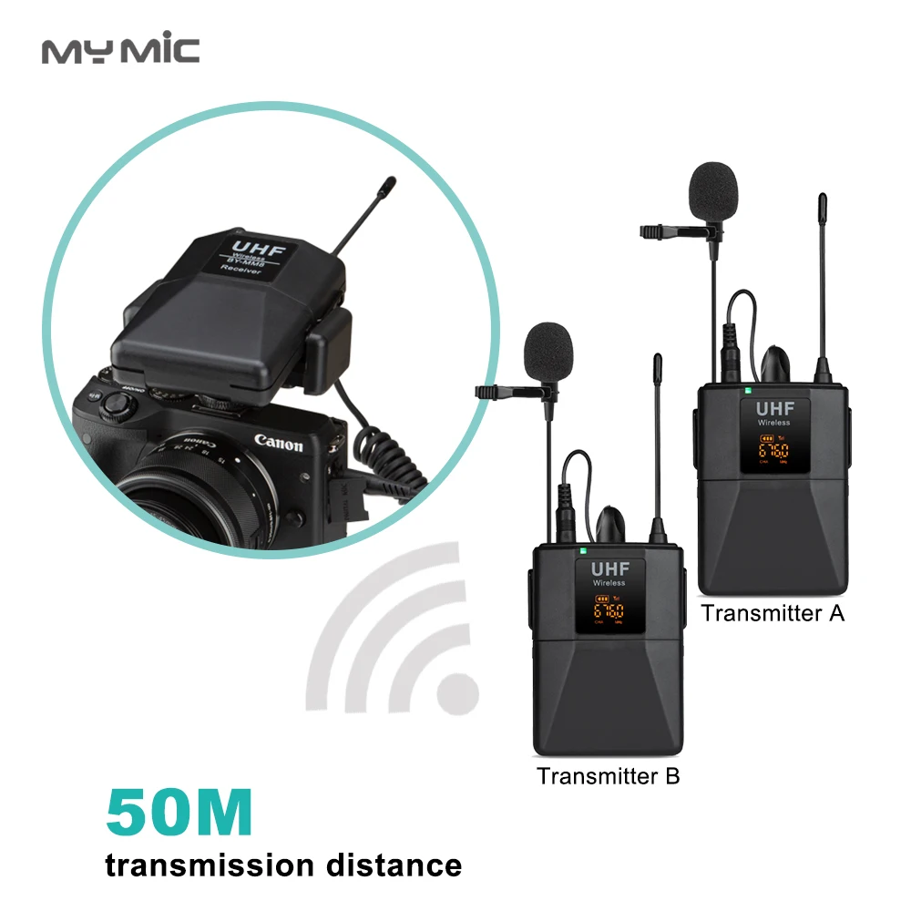 MY MIC WLJ02 UHF Wireless Lavalier Microphone Clip Lapel with 20 Channel Two Transmitter For Camera Phone Laptop PC Recording