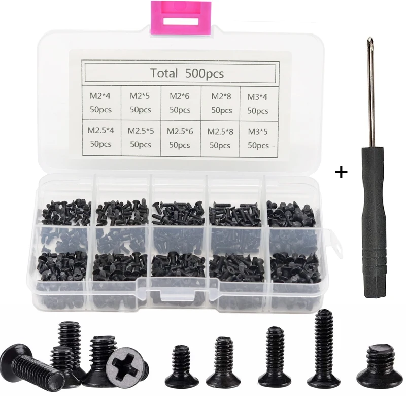 250Pcs/500Pcs M2 M2.5 M3 KM Screw Flat Head Phillips Screws Laptop Notebook Screws Set Kit for computer small screw