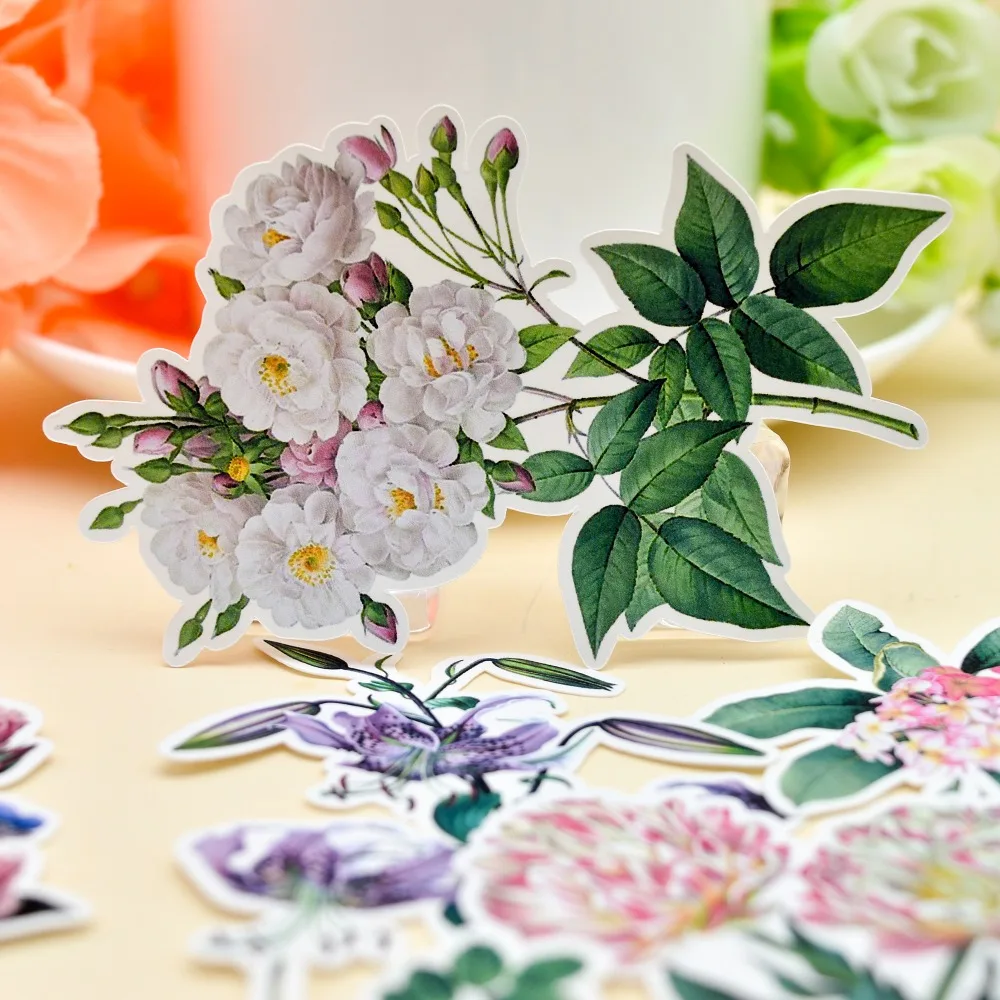 15Pcs Water Kleur Retro Bloem Sticker Planner Scrapbooking Diy Notebook Chrysant Sticker/ Gilrs Romantische Rose Sticker