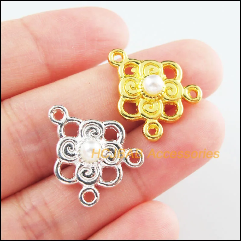 15Pcs Gold Silver Plated Flower White Acrylic Beads Charms Connectors 17x20mm