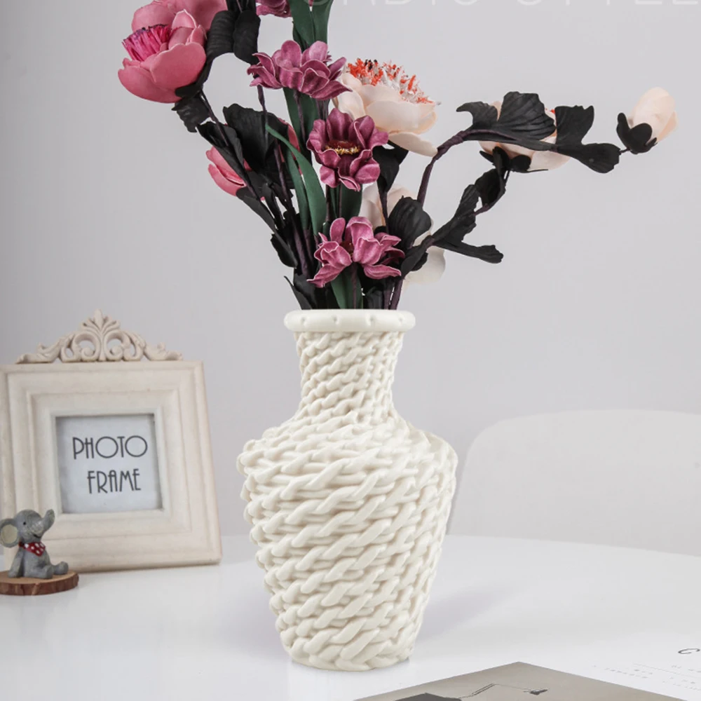 Modern Imitation Rattan Vase Table Flower Arrangement Container Living Room Nordic Style Plastic Vases For Home Decor Ornaments