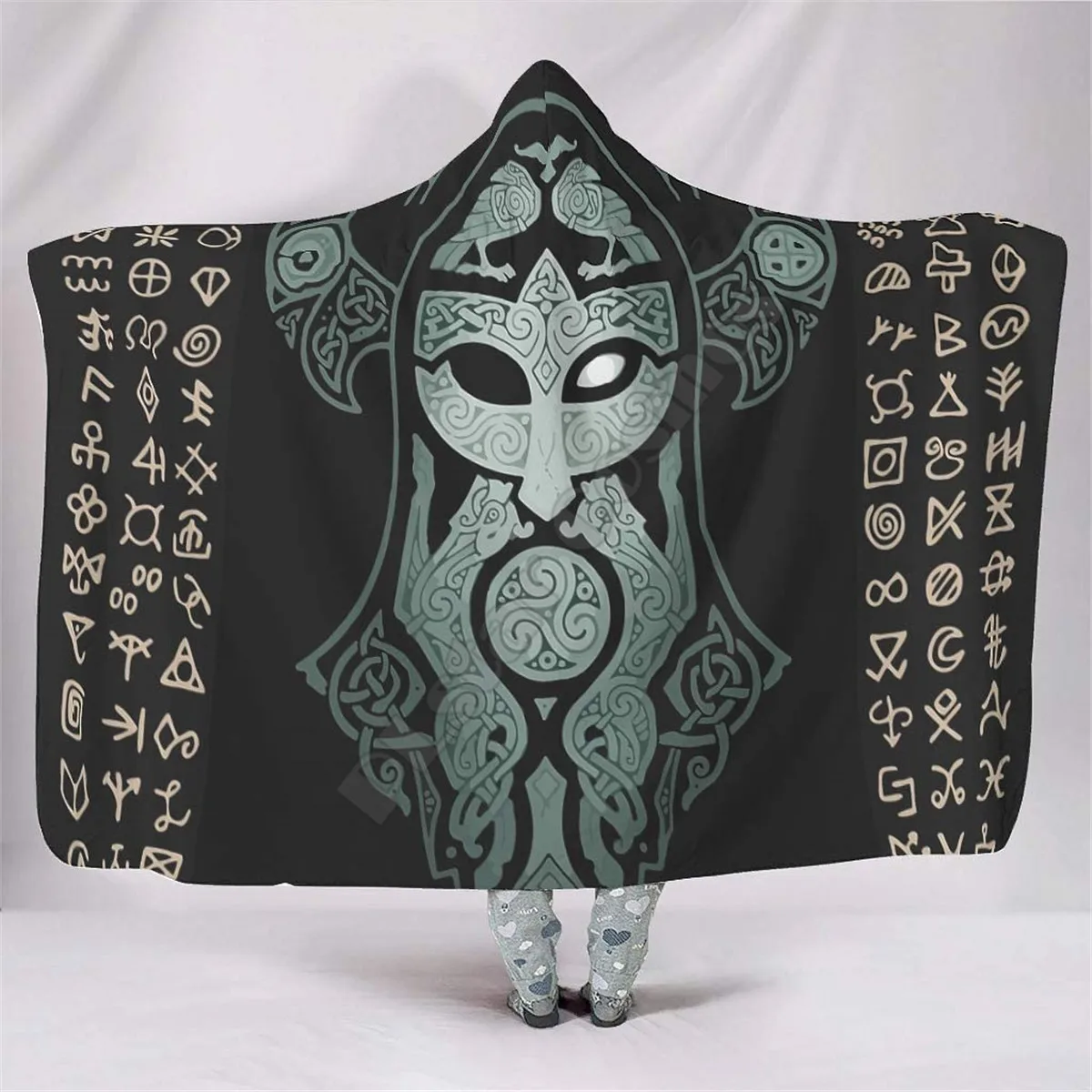 

Viking Tattoo Hooded Blanket 3D printed Wearable Blanket Adults Kids Various Types Hooded Blanket Wearable 08