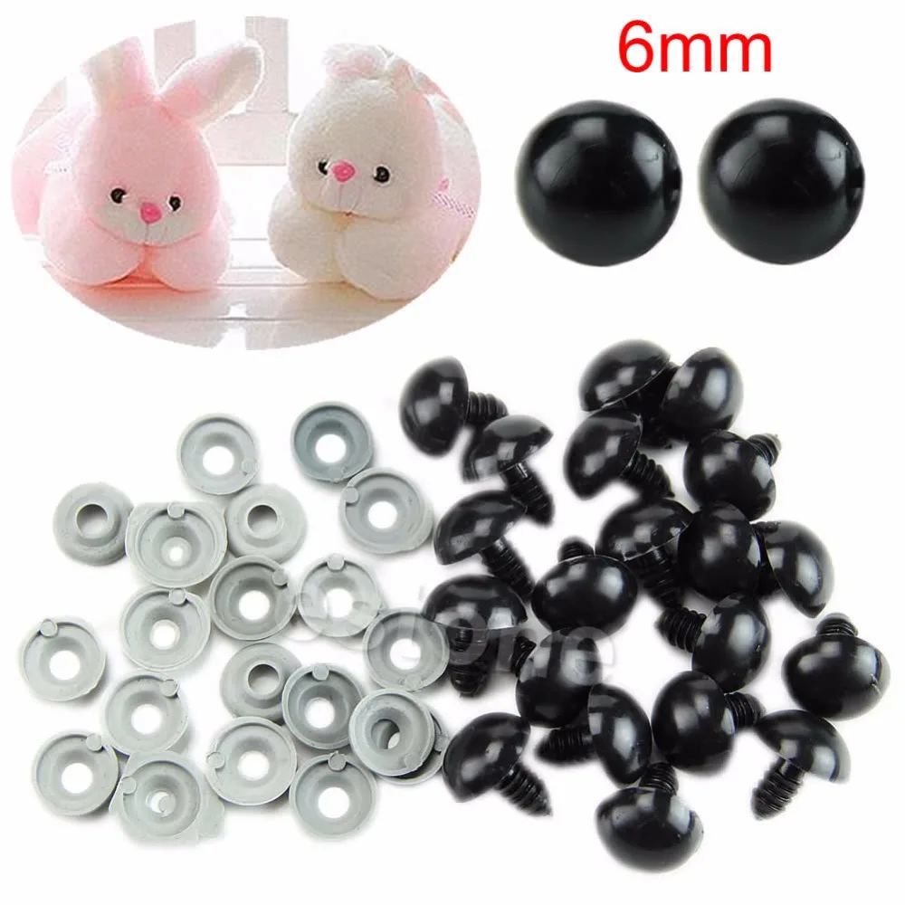 20pcs 6-20mm Black Plastic Safety Eyes For Teddy Bear/Dolls/Toy Animal/Felting