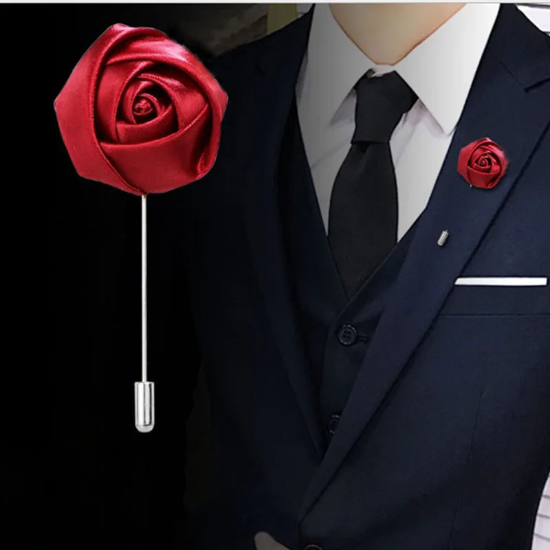 Boutonnieres vermelhos para homens e mulheres, Corsage Lapel Pins, Fita Rosas Flor, Acessórios para Casamento, Casamento Prom Decor, Broche Buttonhole