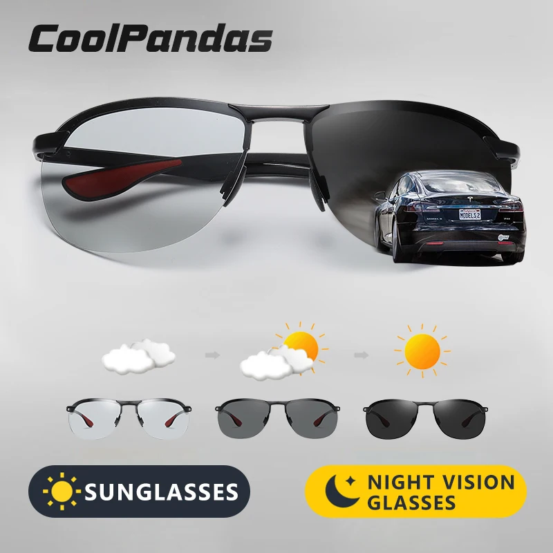 Brand Rimless Intelligent Photochromic Sunglasses Polarized Men Women Anti-Glare Driving Sun Glasses Unisex Chameleon UV400 Lens