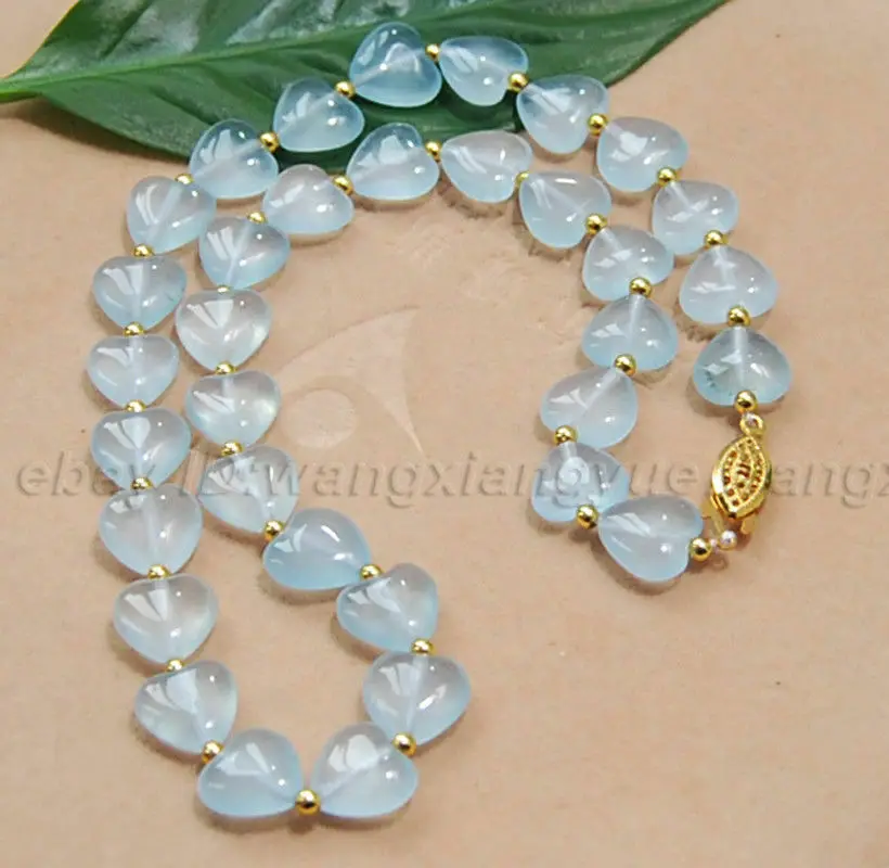 

18" 15x15mm Blue Brazilian Aquamarine Gems Heart Shape Beads Necklace AAA