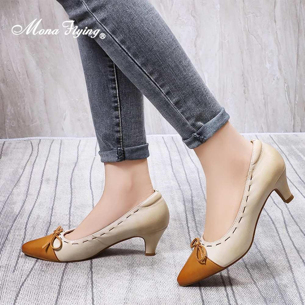 Mona Flying Women Leather 5cm décolleté con tacco gattino scarpe da ufficio eleganti fatte a mano tacchi alti a punta per donna 2588-15