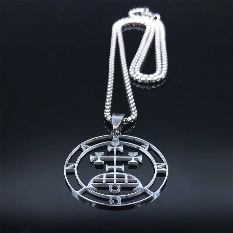 Sigil of Samigina Seal Satan Stainless Steel Paimon Sceal Chain Necklaces Baphomet Silver Color Hides Shirt Jewelry N7063S03