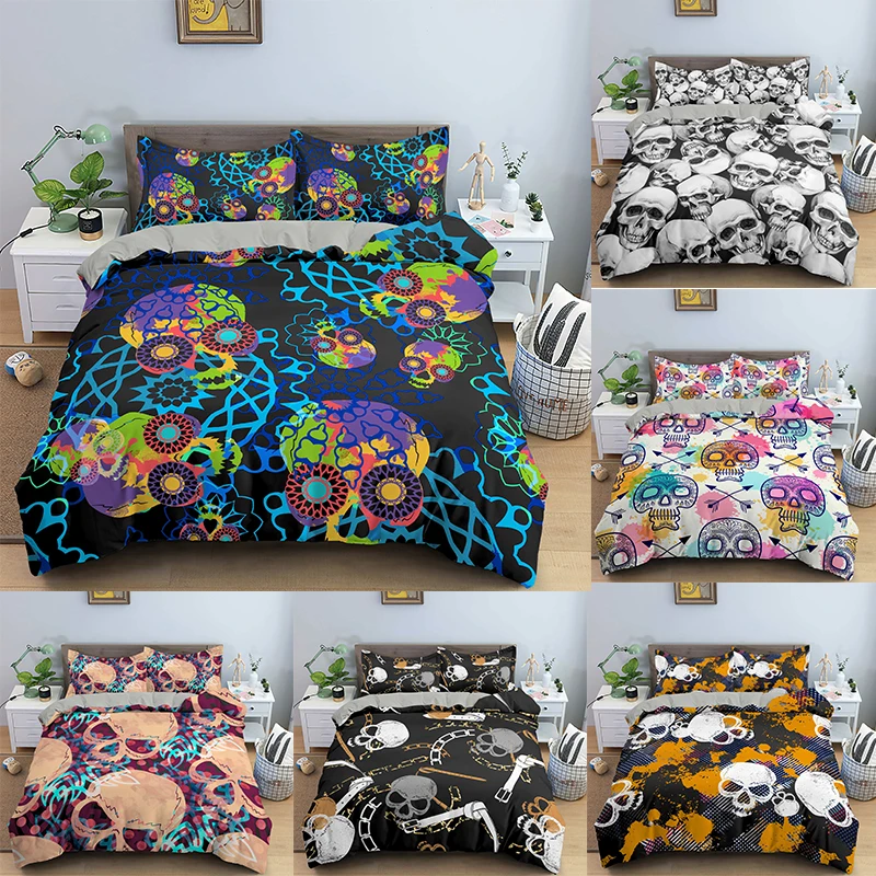 Fashion Home Textiles 3D Printed Duvet Cover Bedclothes 2/3PCS Skull Bedding Set Single Twin Double Full Queen King Size