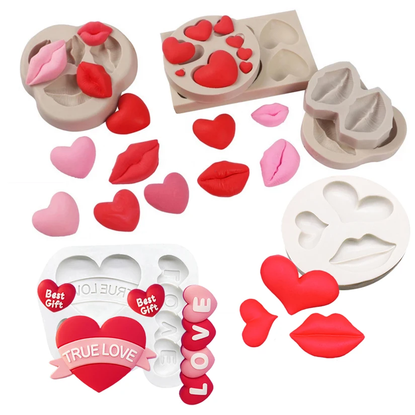 Wholesale Lip Heart LOVE Shapes Silicone Mold Sugarcraft Cookie Cupcake Chocolate Baking Mold Fondant Cake Decorating Tools