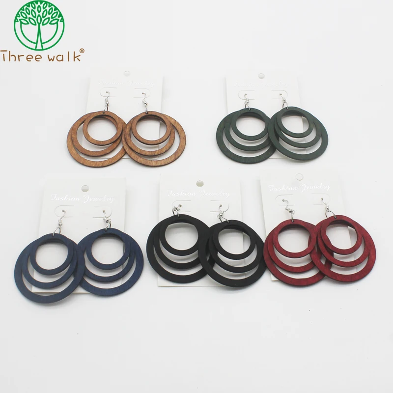 Wholesale Price Africa Women Jewelry Handmade Wood Round Set Earrings Charm Gift