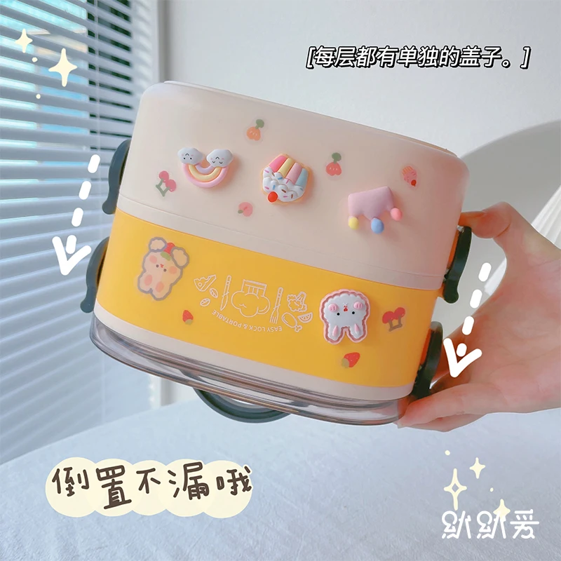 Lunch Box Women Portable Large Capacity Insulated Student Double-layer Microwave Heating Bento Box Food Container Storage 466