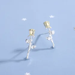 Fashion 925 Silver Needle Gold Color Rose Flower Girl Heart Earrings For Women Fine Jewelry Girlfriend Gift Pendientes