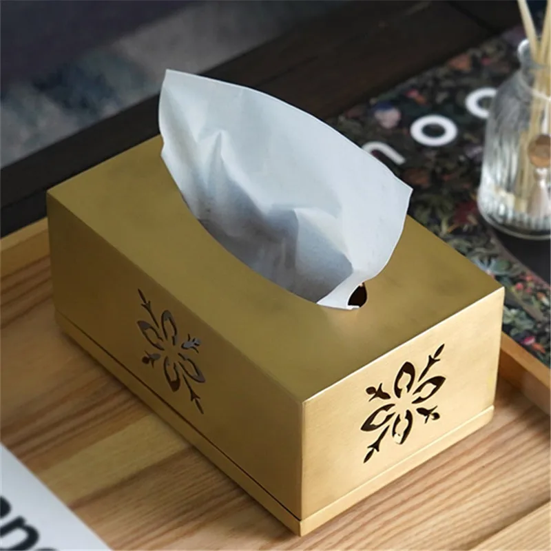 

Tissue Box Bathroom Copper Hollow Carved Organizer Paper Holder Removable Waterproof Function For Living Room Table Useful