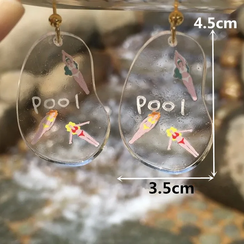 New Funny Swimming Pool Bikini Girls Acrylic Drop Earrings For Women Transparent Dangle Earrings Fashion Summer Party Jewelry image 3
