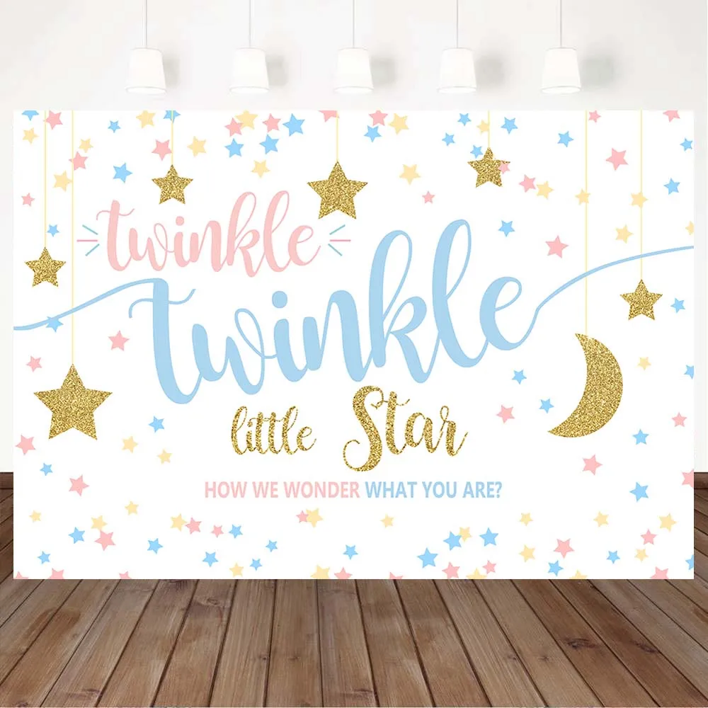 

Mocsicka Twinkle Twinkle Little Star Backdrop Newborn Baby Shower Gender Reveal Party Photo Background Gold Star Moon Photoshoot