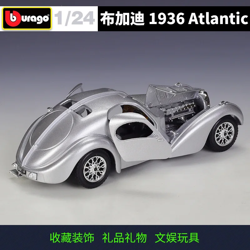 Bburago-Die Cast Brinquedos Modelo de Carro Colecionáveis, Bugatti Atlantic, Estática, 1:24, 1936