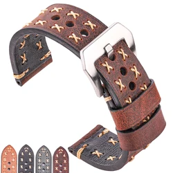 Genuine Leather Handmade Watchband 22mm 24mm Women Men Watch Band Brown Black Green Coffee Vintage Strap For Smart Watch