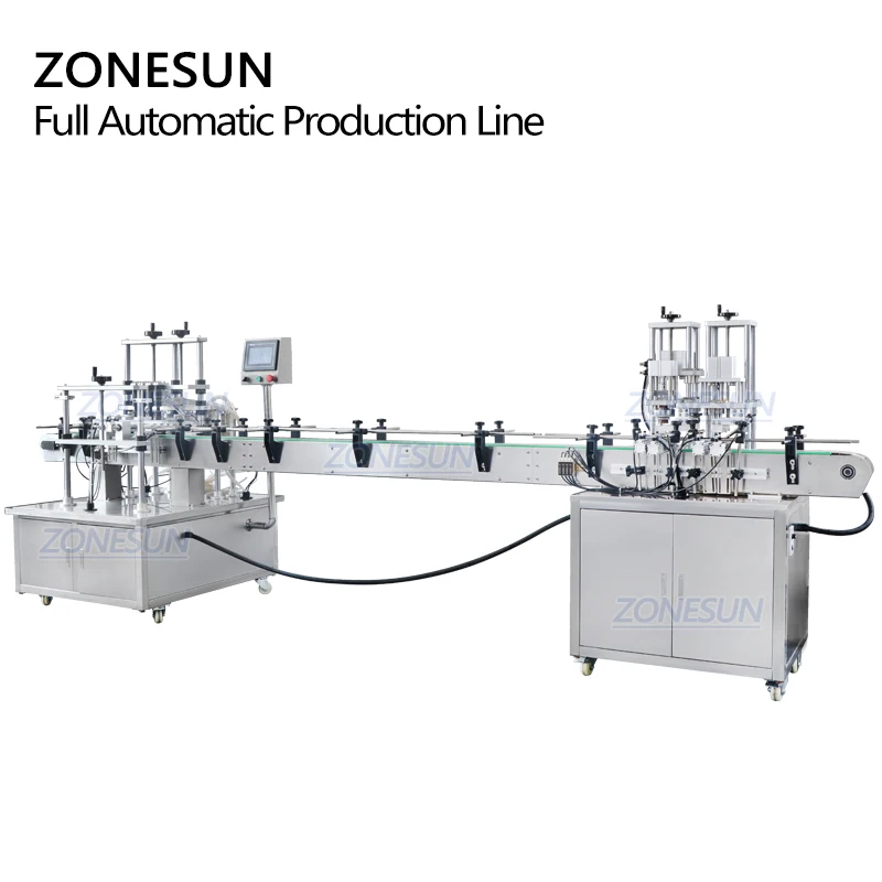 ZONESUN-máquina automática de llenado de botellas de Perfume, dispositivo para tapar botellas de líquido, con 4 cabezales de vacío, ZS-FAL180X