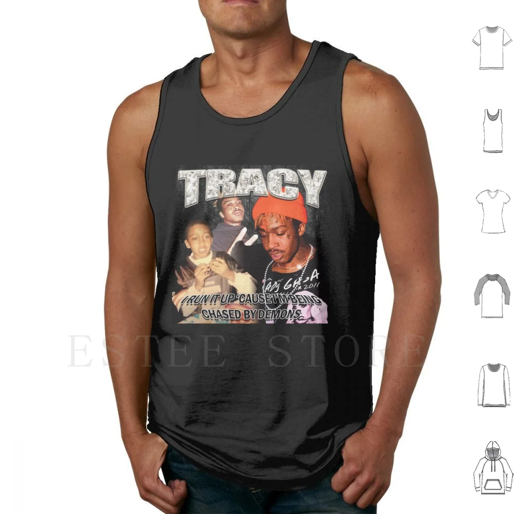 Lil Tracy I Run It Up Cause I'm Being Chased By Demons Tank Tops Vest Sleeveless Lil Tracy Hell Boy Hellboy Lil Peep Lil