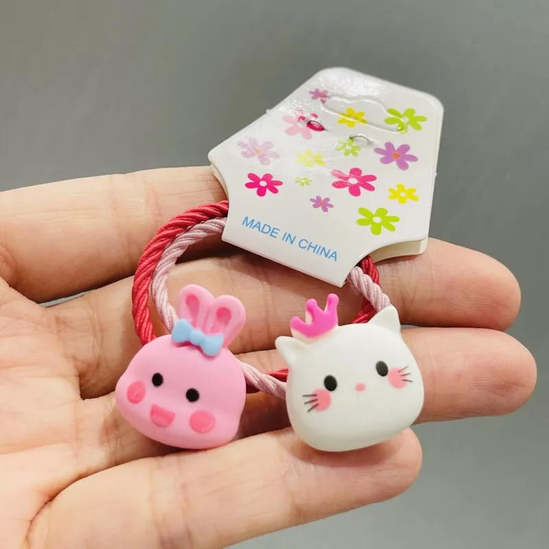 2Pcs Different Cute Animals Dog Cat Hair ring Hair Bands Headwear Girls Rubber Band Elastic Hair Bands Children Hair Accessories