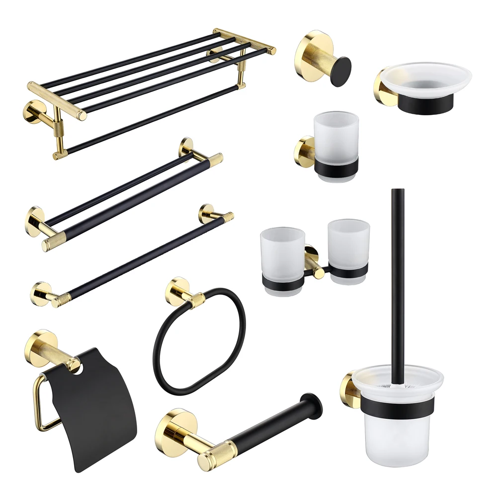 TAICUTE E Bathroom Toilet Brush Holder Set Stainless Steel Wall Mount WC Cleaning Brush Bathroom Accessories, Black Gold