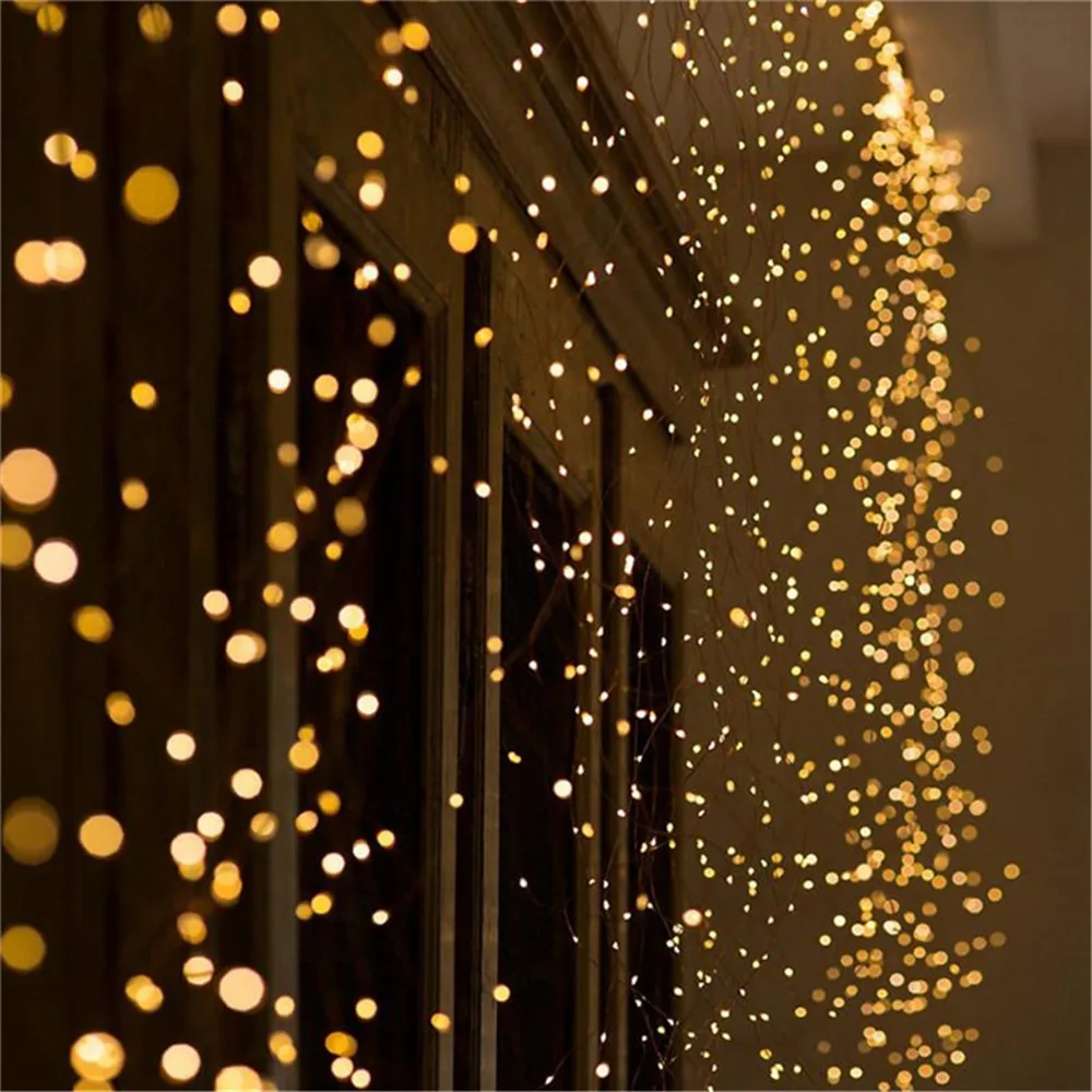 Guirlanda Icicle LED String Luz, Jardim Luz, Videiras, fio de cobre, 200 LED, Gypsophila Fairy, feriado, festa de Natal, UE, EUA Plug