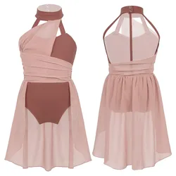 Vestido de collant sem mangas para crianças, vestido de bodycon para meninas, vestido chiffon para ballet, moderno e lírica, verão