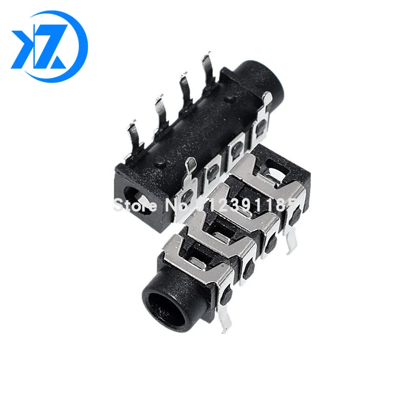 10pcs PJ-313B PJ313B Phone Jack 3.5mm 6 Contacts 4 Conductors Stereo Audio Socket Through Hole Right Angle 4 Poles Audio Plug