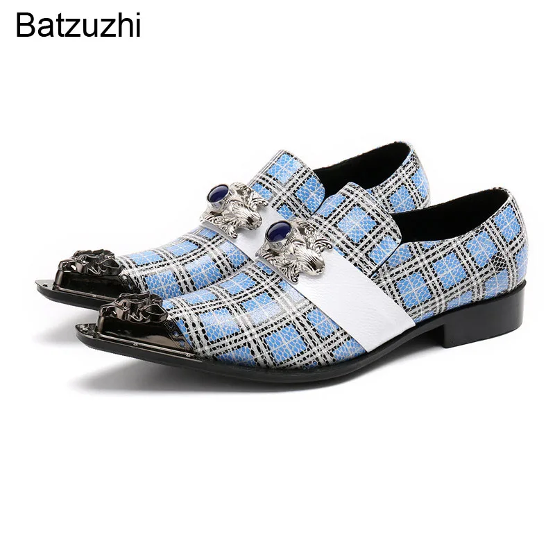 

Batzuzhi Handmade Oxford Shoes for Men Slip on Genuine Leather Dress Shoes Men Pointed Metal Toe Party and Wedding Shoes for Men