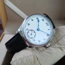 GEERVO No logo 41mm Manual mechanical men's Watch White dial Blue heart-shaped hand ST3621 Movement second hand is at 6 o'clock