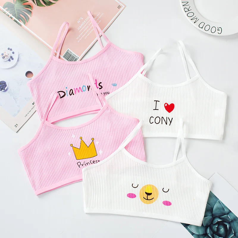 4Pcs New Girls Developmental Camisole Thread Combination Girl Bra Tube Top Girl Cartoon Training Bra 7-16Y Clothes For Teens