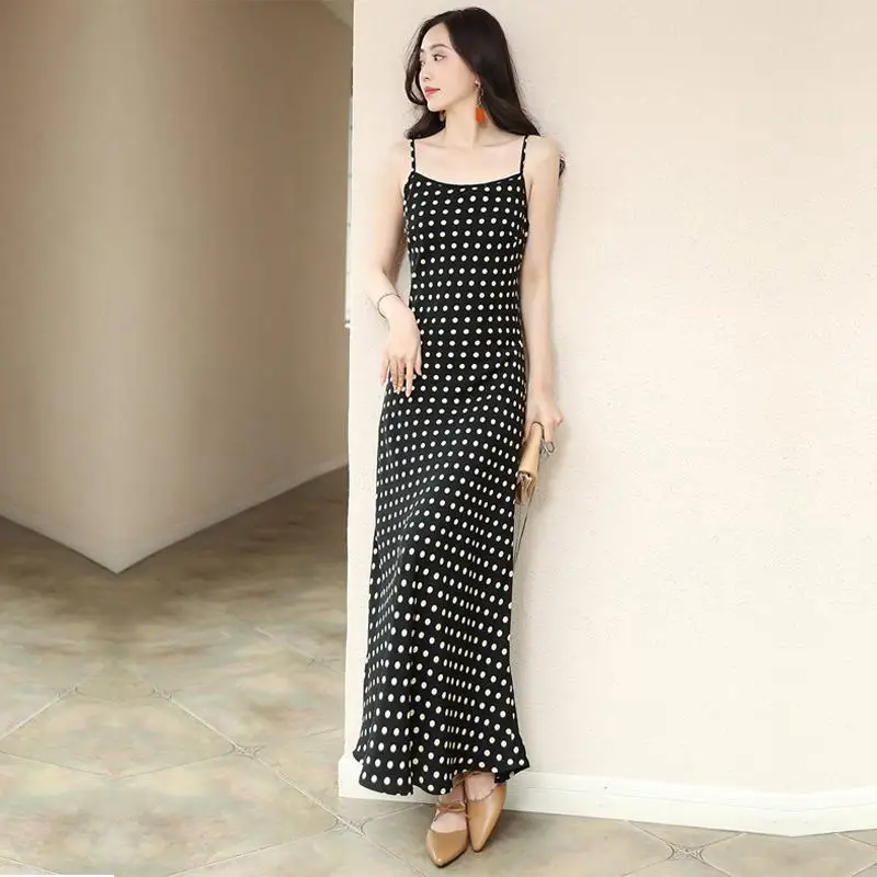 ChấM Bi Dungaree Đầm Nữ Mùa Hè Dài Tới Đầu Gối Gợi Cảm Một Dòng ĐầM Nữ ĐầM Đầm Vestido De mujer Femme Áo Dây