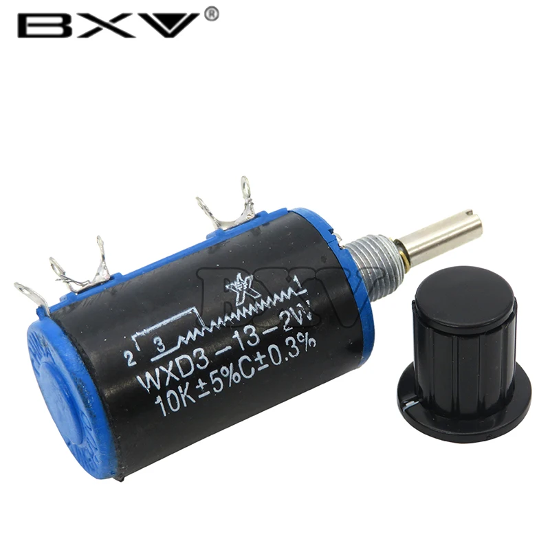 ( 1PCS WXD3-13 2W Potentiometer + 1PCS Black Knob )100 200 220 1K 2.2K 3.3K 4.7K 5.6K 6.8K 10K 22K 33K 47K 100K Ohm WXD3-13-2W